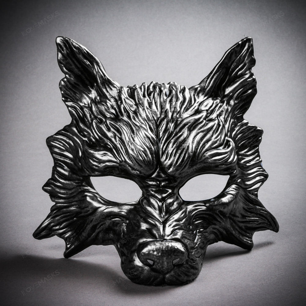 Wild Wolf Animal Full Face Masquerade Mask - Black Silver